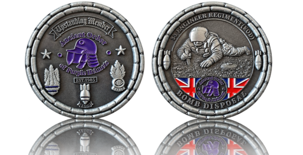 ph sillver mirror trans Purple Helmets Sapper EOD Challenge Coin (Silver)